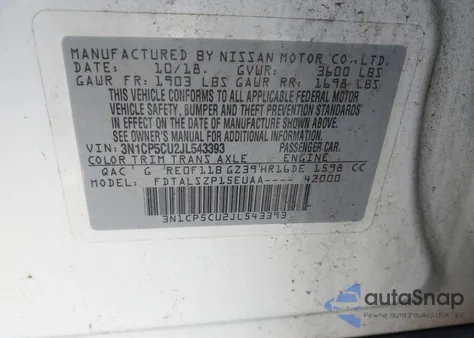 2018 Nissan Kicks Sv из США, поврежденный, VIN 3N1CP5CU2JL543393